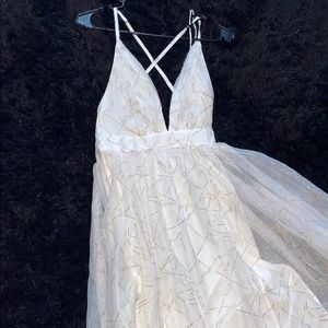 White and gold embroidered sheer dress